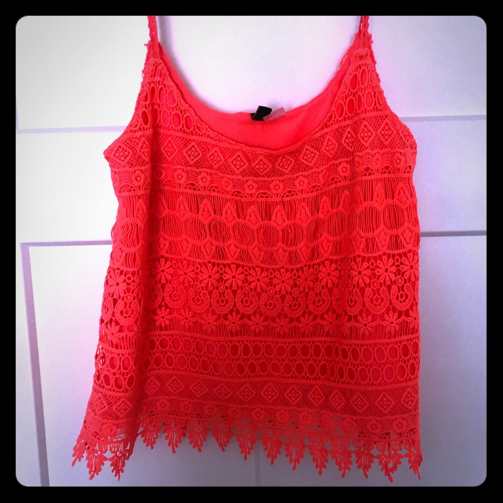 Bright H&M crochet tank top with detailed bottom. Neon